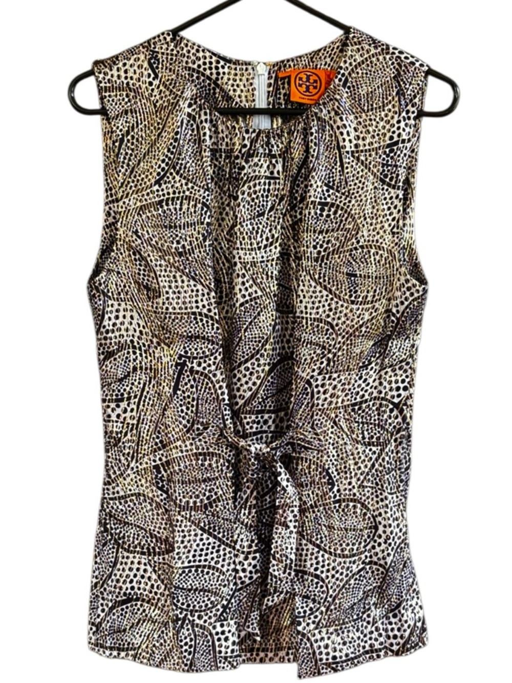 Tory Burch Silk Blend Tie Front Sleeveless Top Size 12